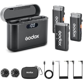 GODOX WEC Kit2 Wireless Lavalier Microphone, 8H Battery Life, Dual Channel 2.4G Wireless Mic, 200m(656ft.) Range, Noise Cancelling with Charging Case for Cameras, Smartphone, PC, TikTok, YouTube