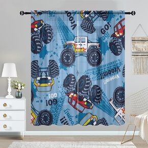 Cool Monster Truck Heat Insulation Curtain Colorful Cartoon Cars Rod Pocket Curtains for Nursery Room W42 x L45 Inch