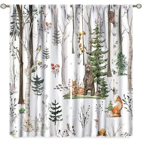 Kids Forest Animals Curtains Woodland Children's Cute Funny Nursery Jungle Safari Leaves Nature 2 Panels Window Treatment Set for Living Room Decor 42W x 45L Inch