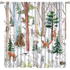 Kids Forest Animals Curtains Woodland Children's Cute Funny Nursery Jungle Safari Leaves Nature 2 Panels Window Treatment Set for Living Room Decor 42W x 45L Inch in Kuwait