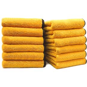 Multipurpose Plush Microfiber Cleaning Cloth - Cleaning Towel for Household, Car Washing, Drying & Auto Detailing - 12" x 12" (Yellow, 12)
