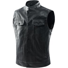 NAVEKULL Men's Leather Motorcycle Vest Black Vintage Riding Biker Faux Leather Vests with 5 Pockets
