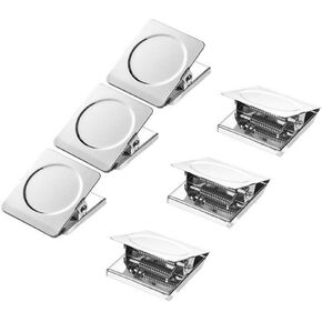 6 Pieces Square Magnet Clips Refrigerator Wall Magnetic Stainless Steel Clip Metal Magnetic Clips Heavy Duty Magnet Clips for Hanging, Strong Magnet Clips for Whiteboard, Fridge, Classroom (1.2")