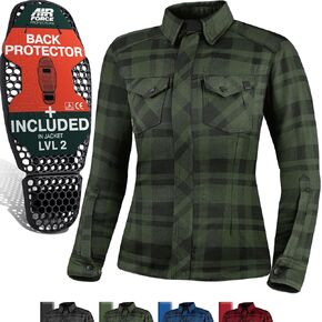 SHIMA Renegade Lady 2 Motorcycle Shirt for Women - Armored Plaid Biker Flannel Jacket with FiberQL - Aramid and Cooling Layer, CE Back, Shoulder, Elbow Protectors, Zipper and Snap Closure (Black, XS)