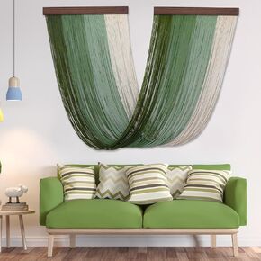 Buryeah Macrame Wall Hanging, Large Green Macrame Wall Decor, Boho Tapestry Wall Hanging, Woven Tassel Yarn Macrame Wall Art, Modern Home Decor for Bedroom Living Room, 18 W x 32 H