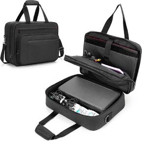 samdew Double-layer Portable Mobile Printer Storage Bag Compatible with HP Tango/Tango X, HP Officejet 250/200, Printer Carrying Case with 15.6" Laptop Layer, Shoulder & Trolley Strap, Bag Only