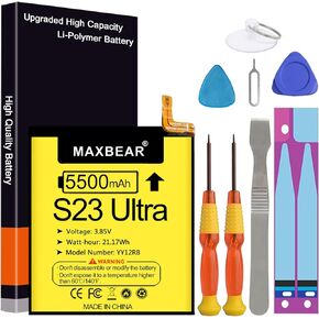 Galaxy S23 Ultra Battery, Newest MAXBEAR 5500mAh 3.85V Li-Polymer Replacement Battery EB-BS918ABY Compatible with Samsung Galaxy S23 Ultra SM-S918U SM-S918U1 SM-S918B/DS S23 Ultra with Repair Tool Kit