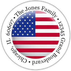 Custom Round Return Address Labels - 2 Inch Round Labels - 120 Labels - Personalized Kraft or Gloss Peel and Stick Labels- Holiday Extras Included -100% Made in The U.S.A. (American Flag)