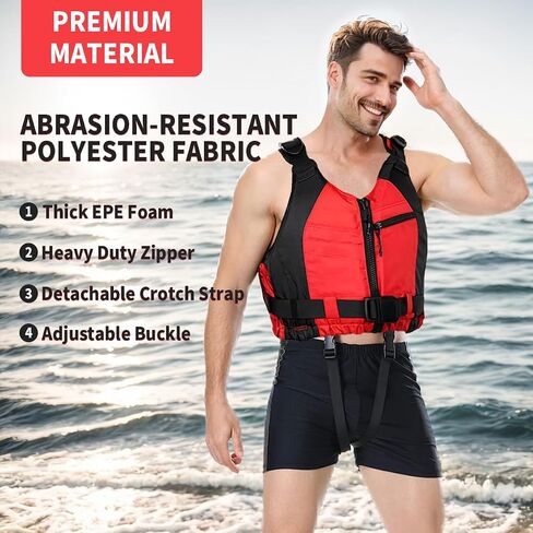 Yueta Swim Vest for Adults, Adjustable Crotch Strap, Buoyancy Aid Swim Jacket for Kayaking, Fishing, Watersports in Kuwait