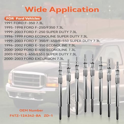 8 قطعة توهج الديزل المكونات ل 1995-2003 7.3L Powerstroke E350 ، 2000-2003 E450 E550 ، 1999-2003 F250-F550 ، استبدال OEM # F4TZ-12A342-BA ، ZD-11 in Saudi Arabia