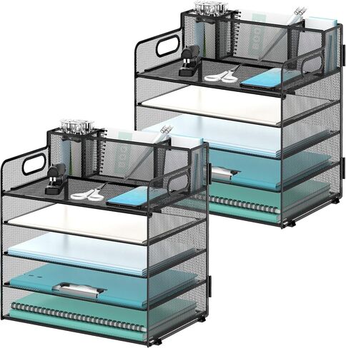 DALTACK Magazine File Holder, 5 Vertical Compartments Rack Binder Holder with Paper Tray, Metal Magazine Organizer for Office, Home, School (Black) in Kuwait