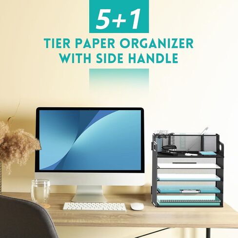 DALTACK Magazine File Holder, 5 Vertical Compartments Rack Binder Holder with Paper Tray, Metal Magazine Organizer for Office, Home, School (Black) in Kuwait