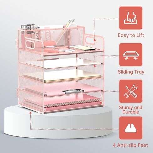 DALTACK Magazine File Holder, 5 Vertical Compartments Rack Binder Holder with Paper Tray, Metal Magazine Organizer for Office, Home, School (Black) in Kuwait