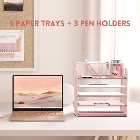DALTACK Magazine File Holder, 5 Vertical Compartments Rack Binder Holder with Paper Tray, Metal Magazine Organizer for Office, Home, School (Black) in Kuwait