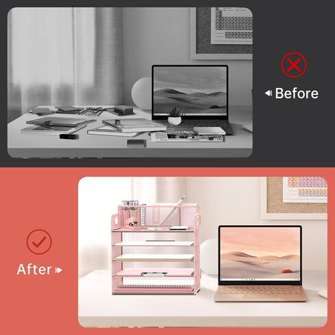 DALTACK Magazine File Holder, 5 Vertical Compartments Rack Binder Holder with Paper Tray, Metal Magazine Organizer for Office, Home, School (Black) in Kuwait