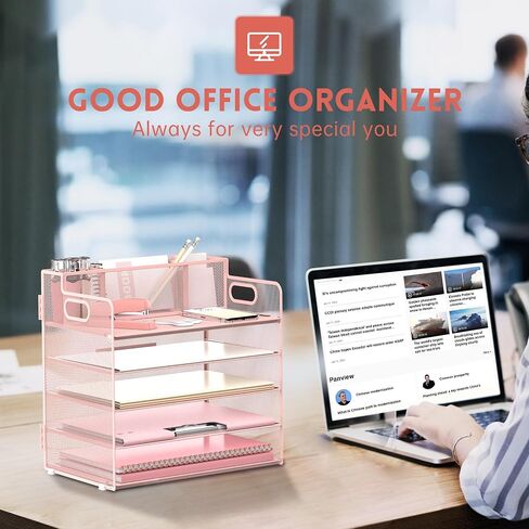 DALTACK Magazine File Holder, 5 Vertical Compartments Rack Binder Holder with Paper Tray, Metal Magazine Organizer for Office, Home, School (Black) in Kuwait