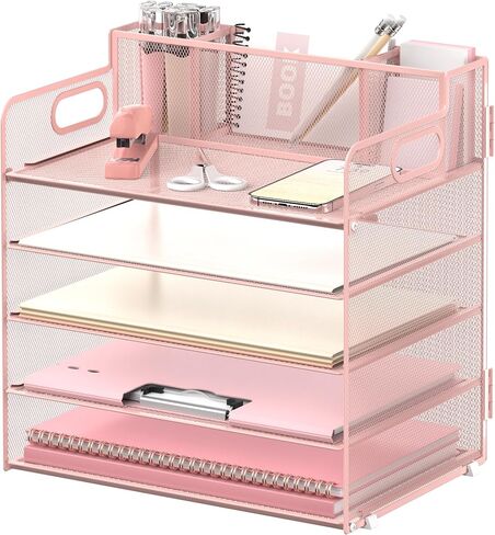 DALTACK Magazine File Holder, 5 Vertical Compartments Rack Binder Holder with Paper Tray, Metal Magazine Organizer for Office, Home, School (Black) in Kuwait