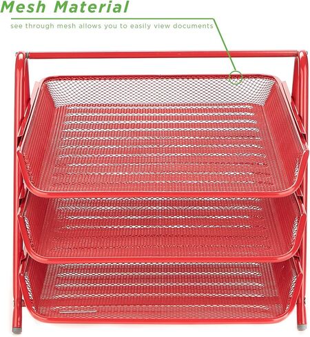 Mind Reader Monitor Stand and 3-Tier Paper Tray Set, Desktop Organizer, Metal Mesh, 20"L x 11.75"W x 5.75"H, 2 Pcs., Black in Saudi Arabia