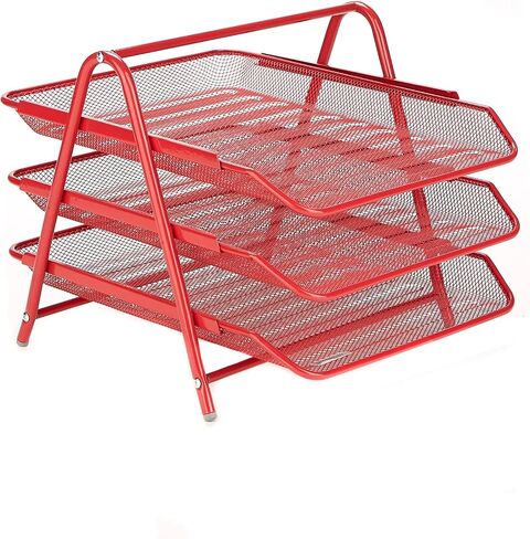 Mind Reader Monitor Stand and 3-Tier Paper Tray Set, Desktop Organizer, Metal Mesh, 20"L x 11.75"W x 5.75"H, 2 Pcs., Black in Saudi Arabia