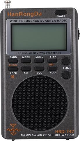 ZHIWHIS FM/MW/SW/AIR/CB/VHF (UHF) /UBD/WX/HAM أجهزة راديو ماسحة ضوئية واسعة التردد مع مؤقت للنوم ووظيفة الإعداد المسبق، قابلة لإعادة الشحن HRD-747 in Kuwait