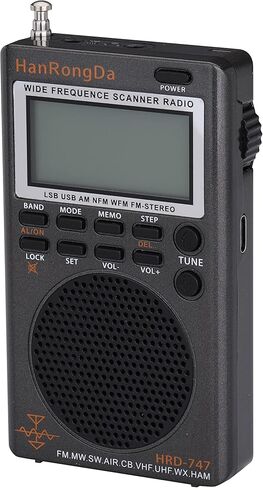 ZHIWHIS FM/MW/SW/AIR/CB/VHF (UHF) /UBD/WX/HAM أجهزة راديو ماسحة ضوئية واسعة التردد مع مؤقت للنوم ووظيفة الإعداد المسبق، قابلة لإعادة الشحن HRD-747 in Kuwait