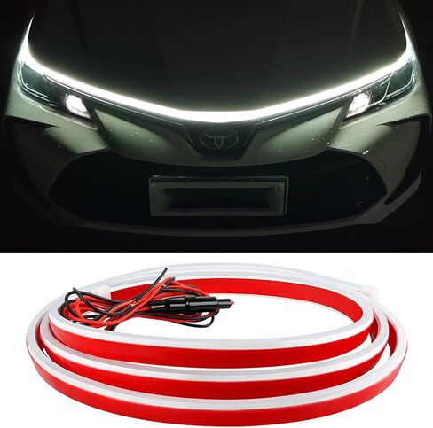 شريط إضاءة لغطاء السيارة من ANKIA، مسح ديناميكي، ضوء أبيض 71 بوصة/180 سم، شريط إضاءة LED خارجي للسيارة، أضواء شريط LED مرنة للسيارة أثناء النهار والجري للسيارات وسيارات الدفع الرباعي والشاحنات in Kuwait