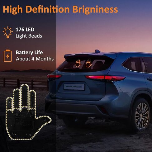 YAYZA! Finger Car Light, Car Led Sign 176 Led Beads, Car Finger Light with Remote 4-Light Modes, Roadrage Finger Light Fun Gesture for Car Accessories for Men in Saudi Arabia