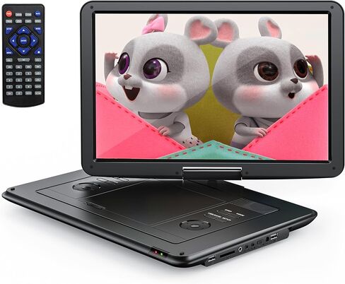 مشغل DVD محمول YOTON مقاس 17.5 بوصة مع شاشة دوارة كبيرة عالية الدقة مقاس 15.5 بوصة، وبطارية مدمجة تدوم 4-6 ساعات، للسيارة والأطفال، ومكبرات صوت استريو مزدوجة، ودعم USB/SD/AV/الصوت/لوحة الألعاب [لا يدعم Blu-Ray] in Kuwait