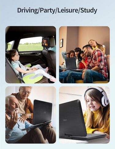 مشغل DVD محمول YOTON مقاس 17.5 بوصة مع شاشة دوارة كبيرة عالية الدقة مقاس 15.5 بوصة، وبطارية مدمجة تدوم 4-6 ساعات، للسيارة والأطفال، ومكبرات صوت استريو مزدوجة، ودعم USB/SD/AV/الصوت/لوحة الألعاب [لا يدعم Blu-Ray] in Kuwait