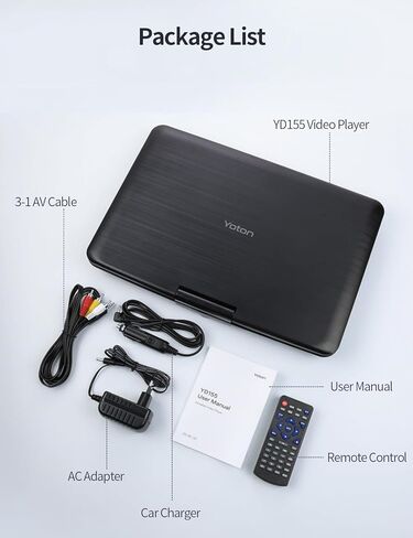 مشغل DVD محمول YOTON مقاس 17.5 بوصة مع شاشة دوارة كبيرة عالية الدقة مقاس 15.5 بوصة، وبطارية مدمجة تدوم 4-6 ساعات، للسيارة والأطفال، ومكبرات صوت استريو مزدوجة، ودعم USB/SD/AV/الصوت/لوحة الألعاب [لا يدعم Blu-Ray] in Kuwait