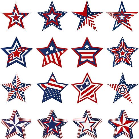 64 Pieces Patriotic Cutouts Patriotic Stars Accents Multicolor Patriotic Cutouts for Laptop Book Phone Car Luggage Bike, Classroom Bulletin Board Decoration, Red, White, Blue in Saudi Arabia