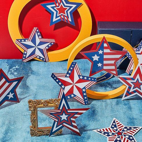 64 Pieces Patriotic Cutouts Patriotic Stars Accents Multicolor Patriotic Cutouts for Laptop Book Phone Car Luggage Bike, Classroom Bulletin Board Decoration, Red, White, Blue in Saudi Arabia
