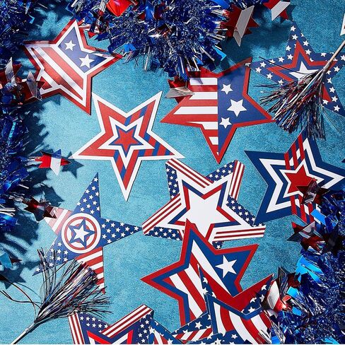 64 Pieces Patriotic Cutouts Patriotic Stars Accents Multicolor Patriotic Cutouts for Laptop Book Phone Car Luggage Bike, Classroom Bulletin Board Decoration, Red, White, Blue in Saudi Arabia