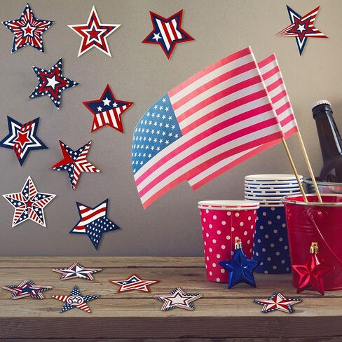 64 Pieces Patriotic Cutouts Patriotic Stars Accents Multicolor Patriotic Cutouts for Laptop Book Phone Car Luggage Bike, Classroom Bulletin Board Decoration, Red, White, Blue in Saudi Arabia