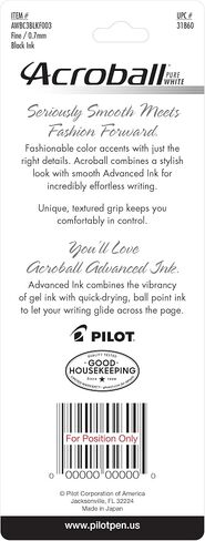 أقلام حبر PILOT Acroball PureWhite المتقدمة القابلة لإعادة الملء والسحب مع لمسات تركواز/برتقالي/أرجواني/ليموني، نقطة دقيقة، حبر أسود، 4 عبوات (31896) in Saudi Arabia