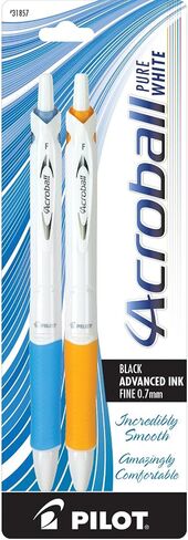 أقلام حبر PILOT Acroball PureWhite المتقدمة القابلة لإعادة الملء والسحب مع لمسات تركواز/برتقالي/أرجواني/ليموني، نقطة دقيقة، حبر أسود، 4 عبوات (31896) in Saudi Arabia