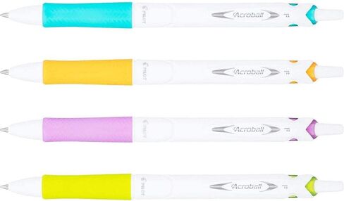 أقلام حبر PILOT Acroball PureWhite المتقدمة القابلة لإعادة الملء والسحب مع لمسات تركواز/برتقالي/أرجواني/ليموني، نقطة دقيقة، حبر أسود، 4 عبوات (31896) in Saudi Arabia