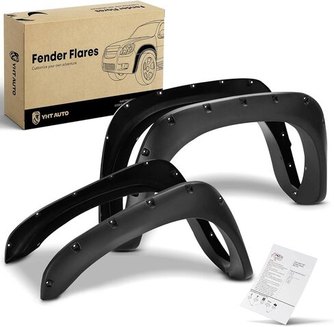 YHTAUTO Wheel Fender Flares Cover Fits 2002-2008 Dodge Ram 1500, 2003-2009 Ram 2500/3500 Fleetside Only, Front & Rear Paintable Wheel Cover Protector Pocket Bolt Riveted Style, Textured Black in Kuwait