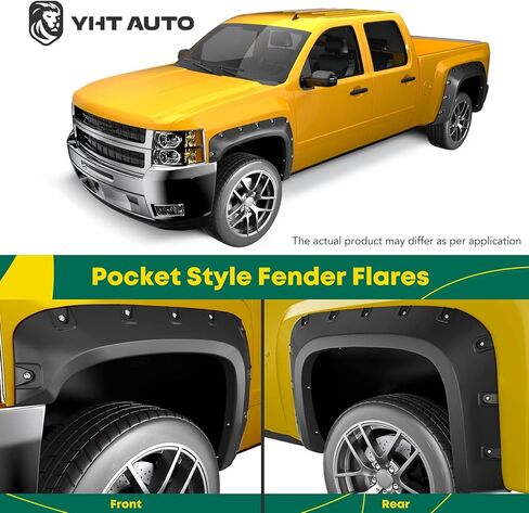 YHTAUTO Wheel Fender Flares Cover Fits 2002-2008 Dodge Ram 1500, 2003-2009 Ram 2500/3500 Fleetside Only, Front & Rear Paintable Wheel Cover Protector Pocket Bolt Riveted Style, Textured Black in Kuwait