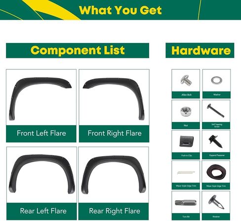 YHTAUTO Wheel Fender Flares Cover Fits 2002-2008 Dodge Ram 1500, 2003-2009 Ram 2500/3500 Fleetside Only, Front & Rear Paintable Wheel Cover Protector Pocket Bolt Riveted Style, Textured Black in Kuwait