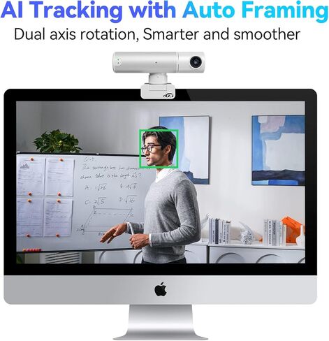 PTZ 2K Webcam, Streaming Camera with AI Tracking & Auto Framing, Gesture Control, Zoom Certified, Dual Omnidirectional Noise-Canceling Microphones, Video Camera for Video Calls/Live Streaming in Kuwait