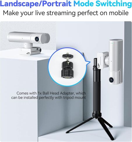 PTZ 2K Webcam, Streaming Camera with AI Tracking & Auto Framing, Gesture Control, Zoom Certified, Dual Omnidirectional Noise-Canceling Microphones, Video Camera for Video Calls/Live Streaming in Kuwait
