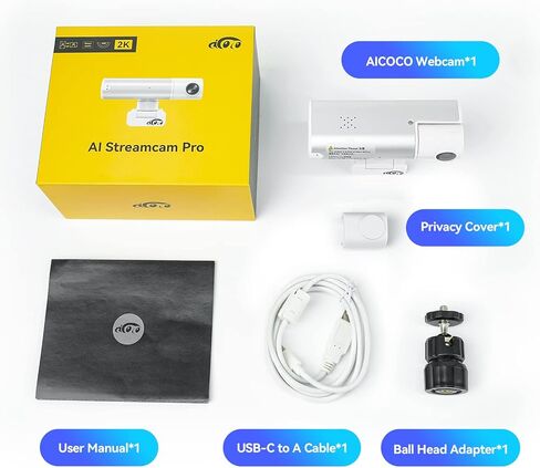 PTZ 2K Webcam, Streaming Camera with AI Tracking & Auto Framing, Gesture Control, Zoom Certified, Dual Omnidirectional Noise-Canceling Microphones, Video Camera for Video Calls/Live Streaming in Kuwait
