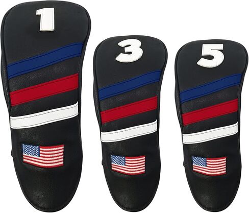 #1 3 5 غطاء رأس الجولف للسائق فيرواي وودز أغطية رأس هجينة حامية لنادي الجولف العلم الأمريكي مجموعة من الجلد الصناعي مكونة من 3 قطع تناسب جميع الأخشاب والسائقين in Kuwait