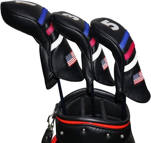 #1 3 5 غطاء رأس الجولف للسائق فيرواي وودز أغطية رأس هجينة حامية لنادي الجولف العلم الأمريكي مجموعة من الجلد الصناعي مكونة من 3 قطع تناسب جميع الأخشاب والسائقين in Kuwait