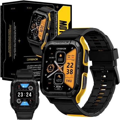 CARBINOX Vesta Smart Watch (Answer/Make Calls), Rugged Fitness Tracker IP69K Waterproof Compatible with Android and iOS Phone, 10 Days of Battery Military Durable in Kuwait