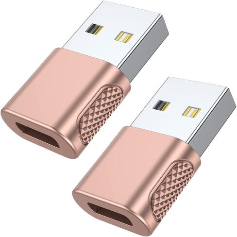 USB-C Female to USB-A Male Adapter (2-Pack), 18W Fast Charging, 480Mbps Data Transfer, Audio & CarPlay Support, Durable Zinc Alloy Metal Converter - Rose Gold in Kuwait