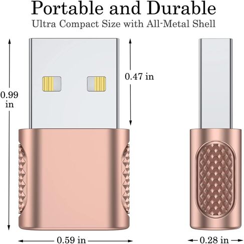 USB-C Female to USB-A Male Adapter (2-Pack), 18W Fast Charging, 480Mbps Data Transfer, Audio & CarPlay Support, Durable Zinc Alloy Metal Converter - Rose Gold in Kuwait