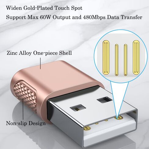 USB-C Female to USB-A Male Adapter (2-Pack), 18W Fast Charging, 480Mbps Data Transfer, Audio & CarPlay Support, Durable Zinc Alloy Metal Converter - Rose Gold in Kuwait