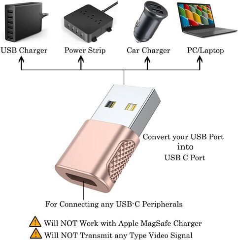 USB-C Female to USB-A Male Adapter (2-Pack), 18W Fast Charging, 480Mbps Data Transfer, Audio & CarPlay Support, Durable Zinc Alloy Metal Converter - Rose Gold in Kuwait
